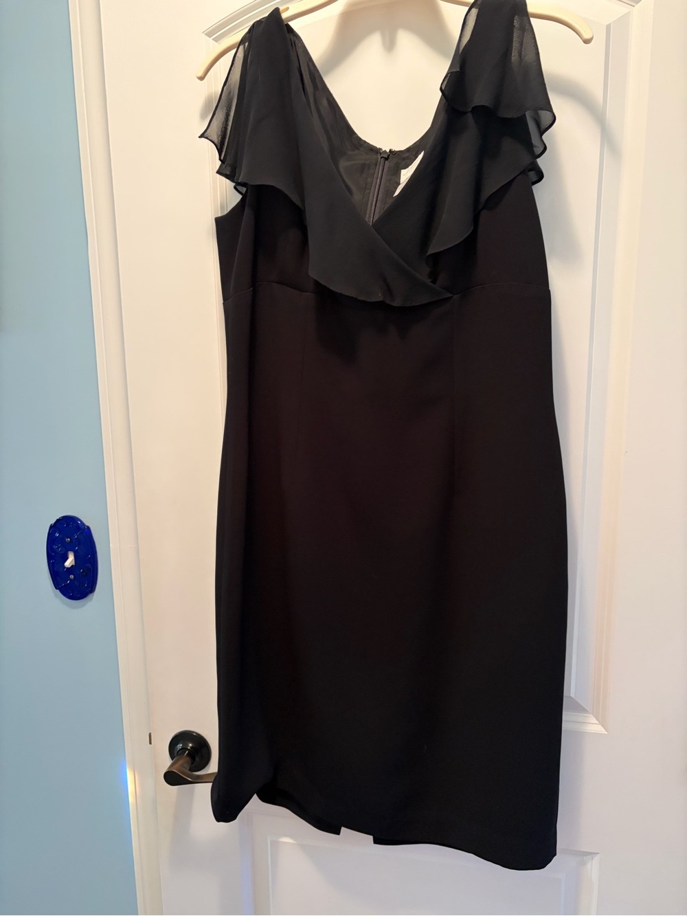 Liz Claiborne Black Midi Dress with Ruffle V-Neck